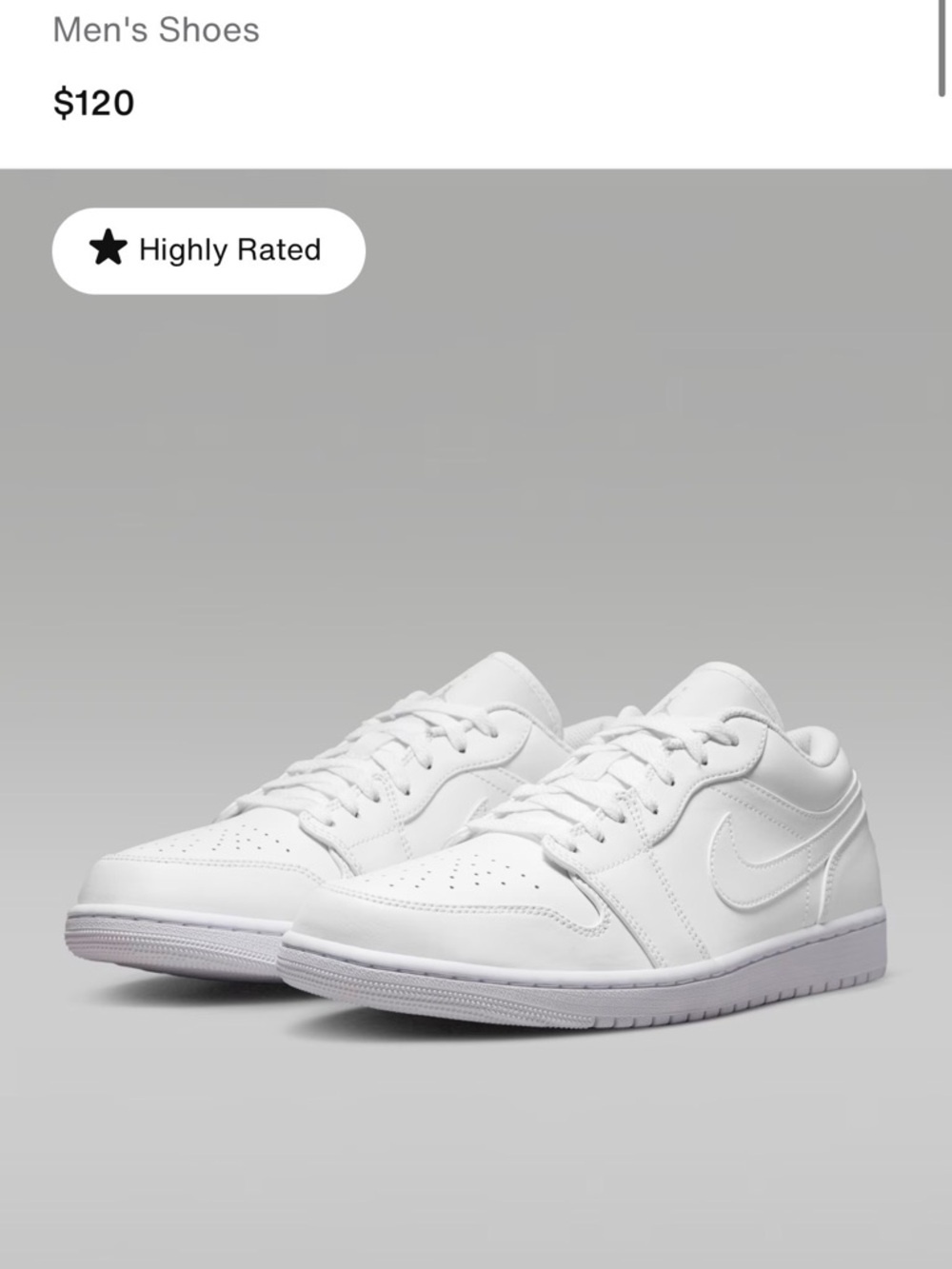 Air Jordan 1 Low Triple White Leather Sneakers - Picture 2 of 8